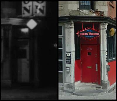 comparison image, 1972 frame from the film vs 2018 Google street view