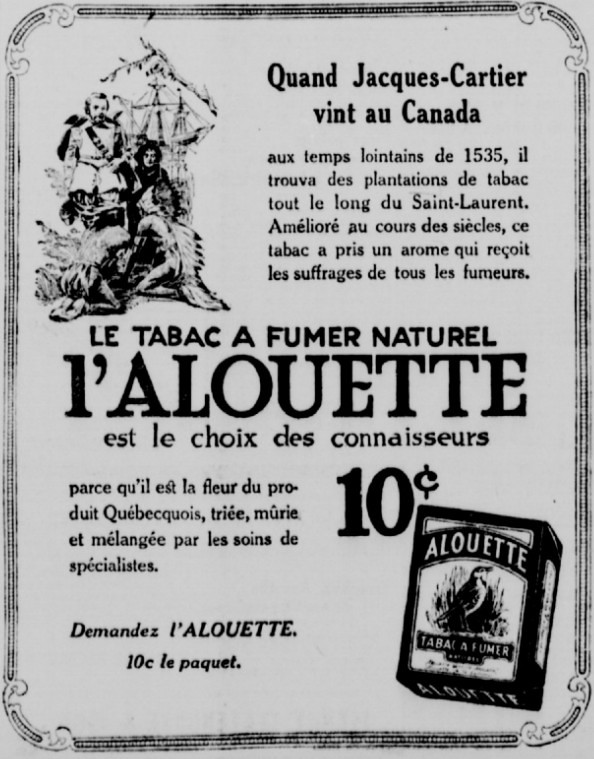 Old advertisement for Alouette tobacco